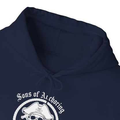 "Sons of Anchoring" Pirate Skull Logo Hoodie — Nautical Pirate Crew Sweatshirt