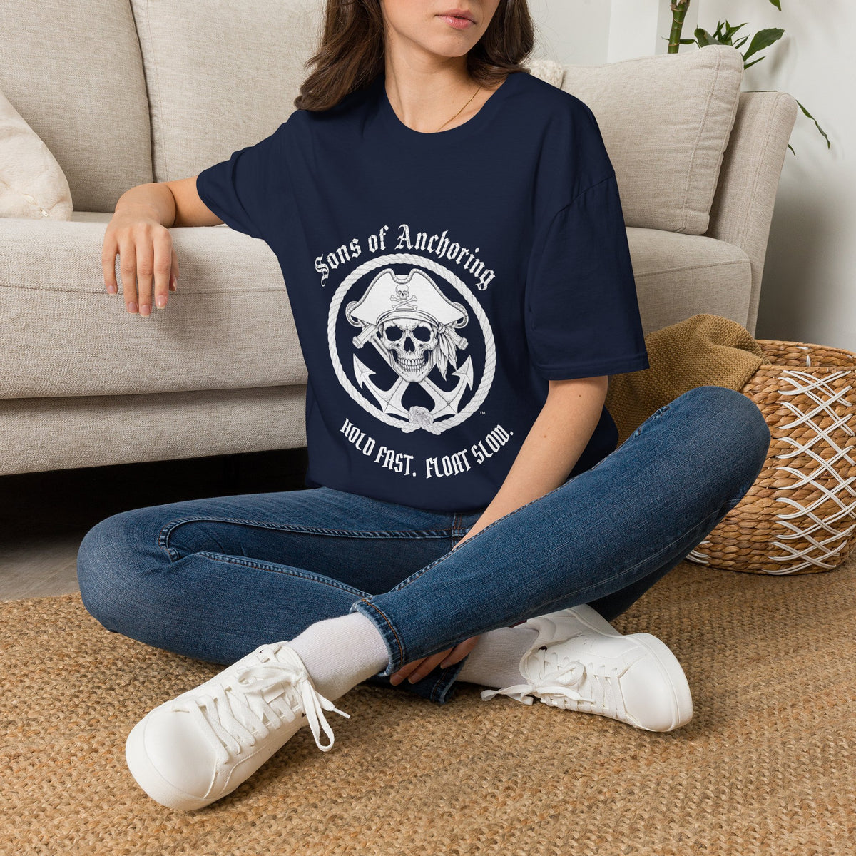 Pirate Skull 'Sons of Anchoring' T-Shirt - Navy with Motto