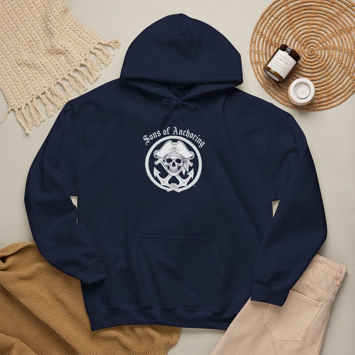 "Sons of Anchoring" Pirate Skull Logo Hoodie — Nautical Pirate Crew Sweatshirt