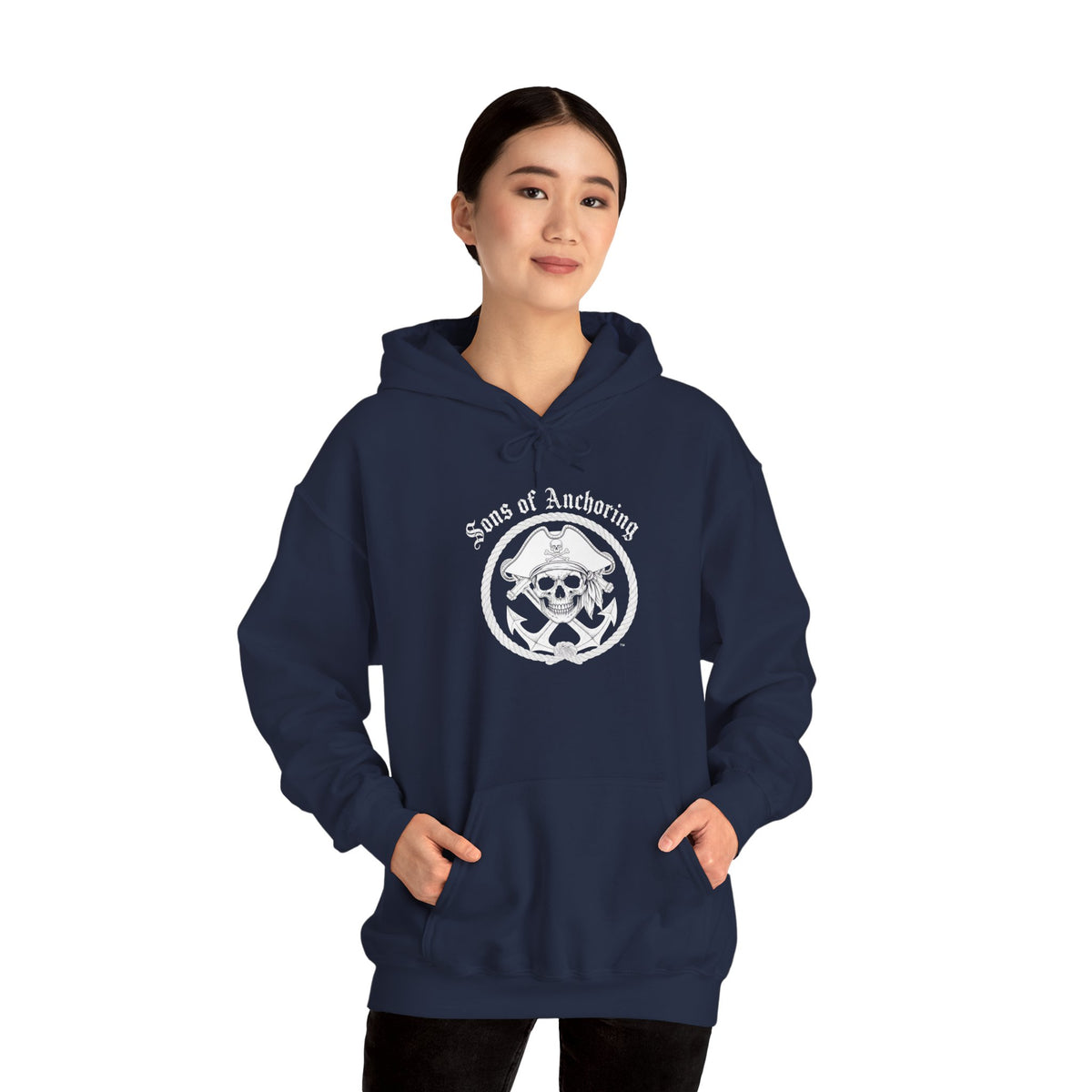 "Sons of Anchoring" Pirate Skull Logo Hoodie — Nautical Pirate Crew Sweatshirt