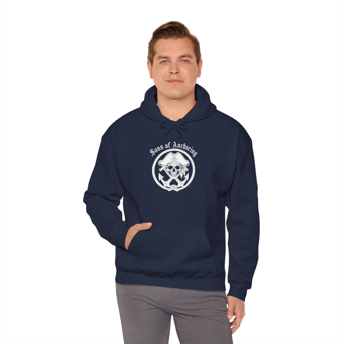 "Sons of Anchoring" Pirate Skull Logo Hoodie — Nautical Pirate Crew Sweatshirt