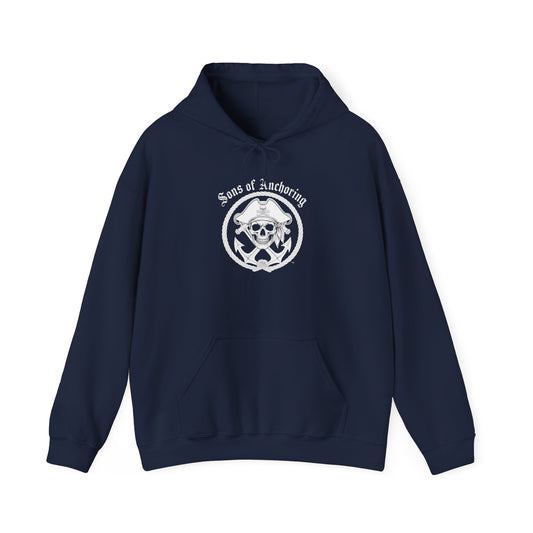 "Sons of Anchoring" Pirate Skull Logo Hoodie — Nautical Pirate Crew Sweatshirt