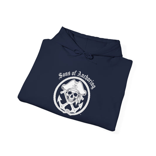 "Sons of Anchoring" Pirate Skull Logo Hoodie — Nautical Pirate Crew Sweatshirt