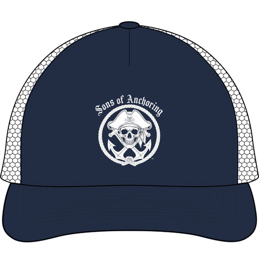 "Sons of Anchoring" Pirate Skull Five-Panel Retro Trucker Cap